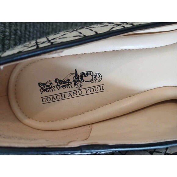 Coach And Four Womens Size 10 Peep Toe Heels Linen Beige And Black 3" Classic - Picture 8 of 10